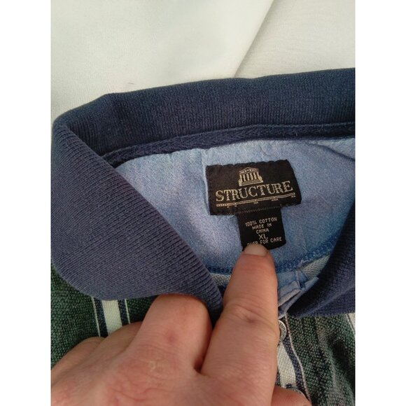 Mens Structure Green White Blue Stripped Pullover Shirt Size XL - Picture 2 of 3